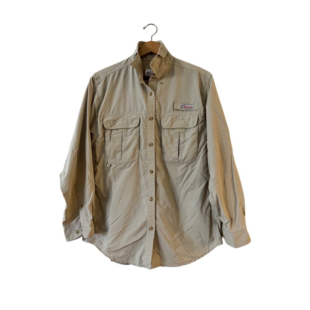 World Wide Sportsman Button Up Fishing Shirt Mens Sz L Beige‎ Vented Long Sleeve